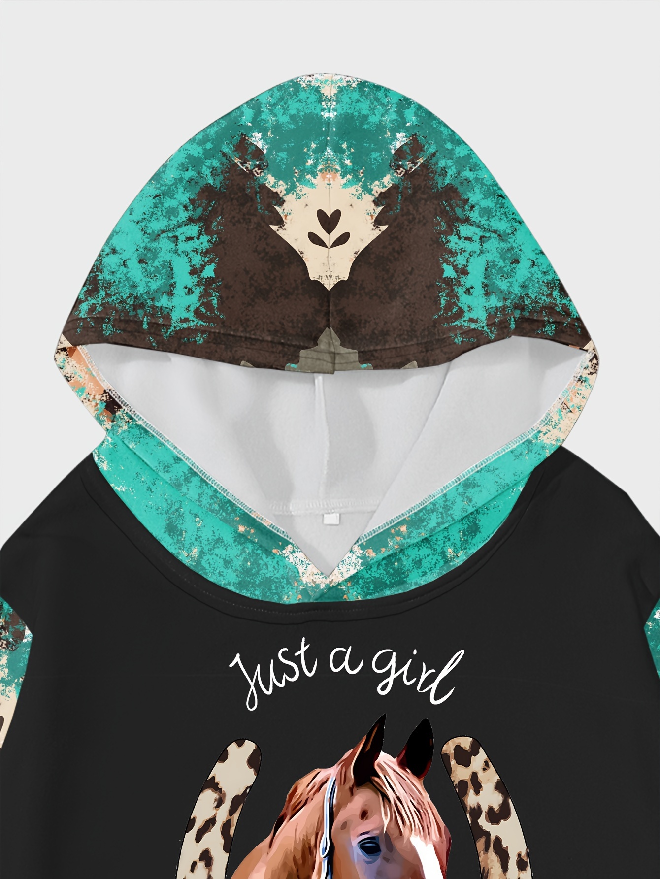 horse print kangaroo pocket hoodie casual long sleeve western style hoodies sweatshirt womens clothing details 1