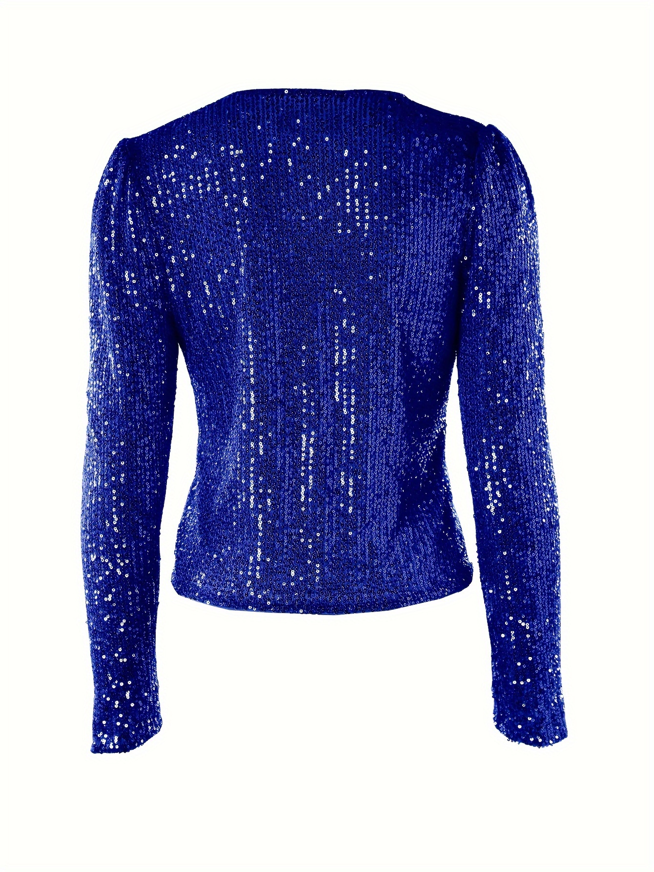 sequined solid jacket casual open front crew neck long sleeve outerwear womens clothing details 4
