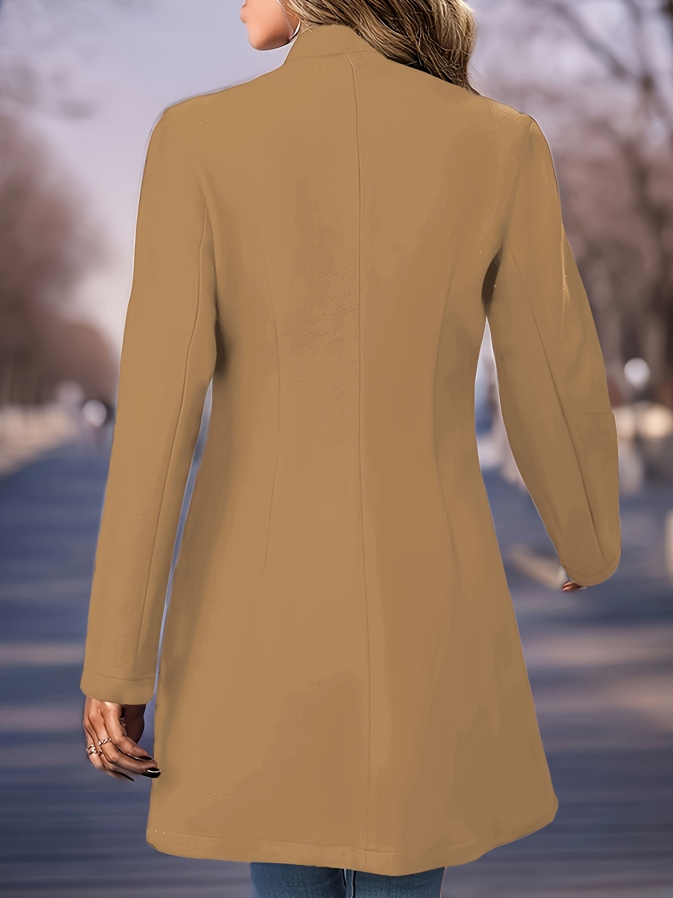 solid button front tunic overcoat elegant long sleeve winter outwear womens clothing details 21