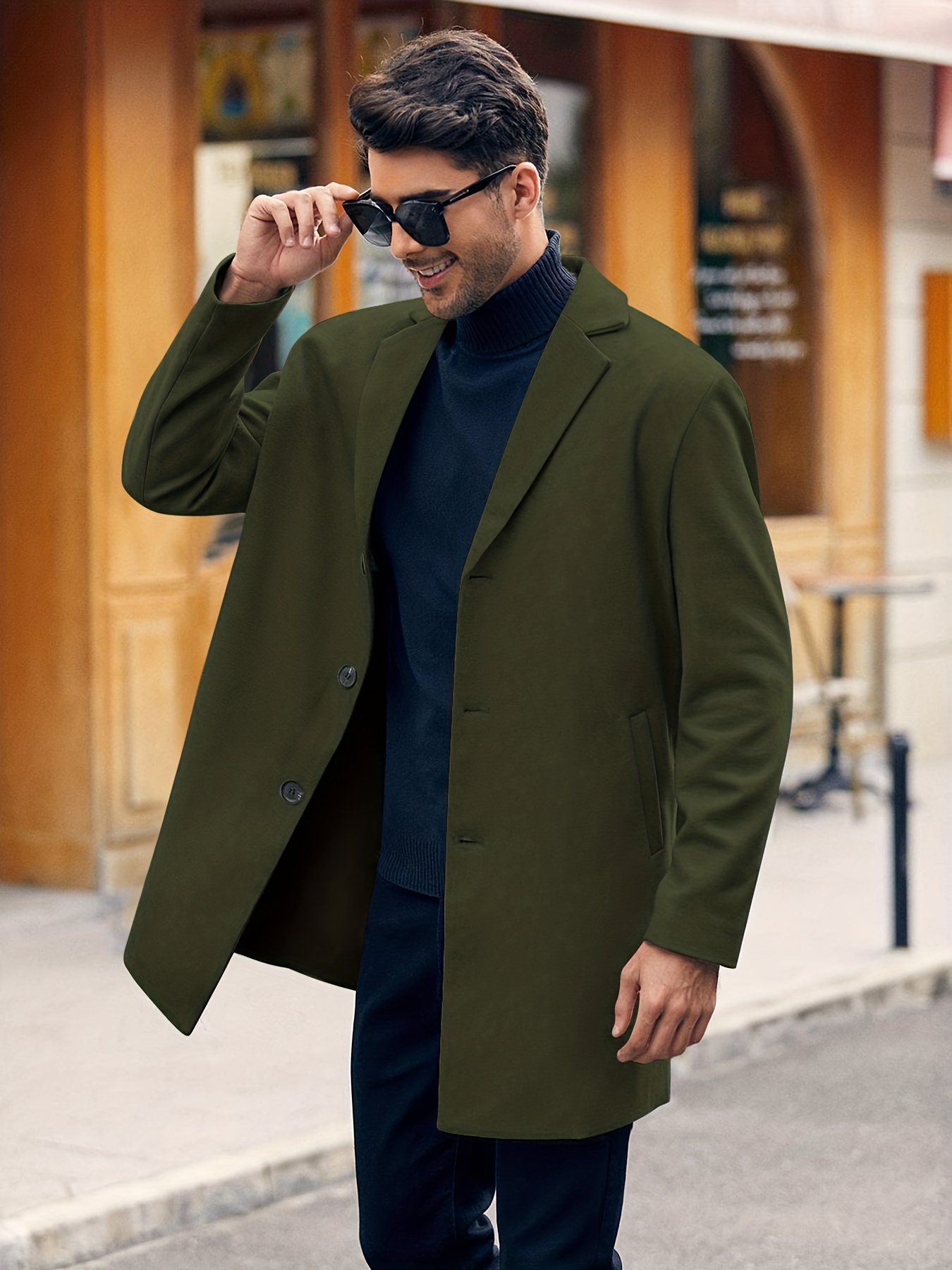 mens retro trench coat semi formal warm single breasted overcoat for fall winter business details 1