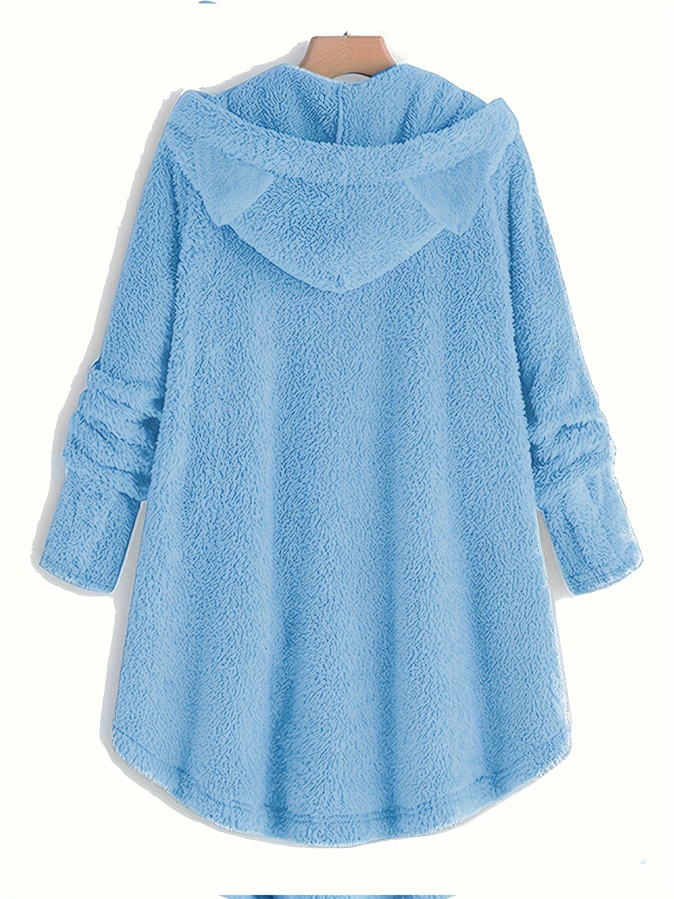 cat print dipped hem plush hoodie casual long sleeve button hoodie sweatshirt womens clothing details 7