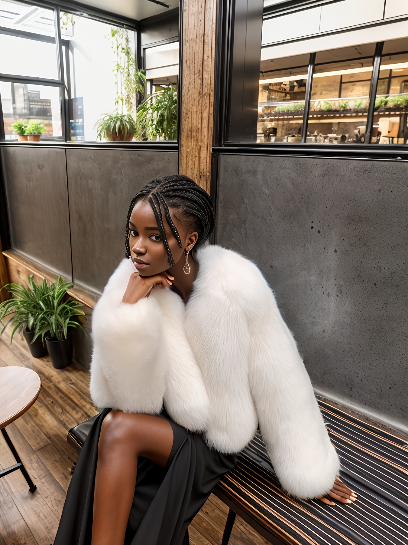 solid open front teddy coat elegant faux fur thermal winter outwear womens clothing details 4