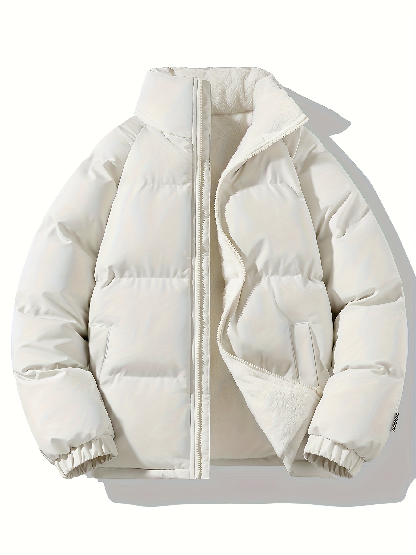 mens warm fleece jacket casual stand collar jacket coat for fall winter details 0