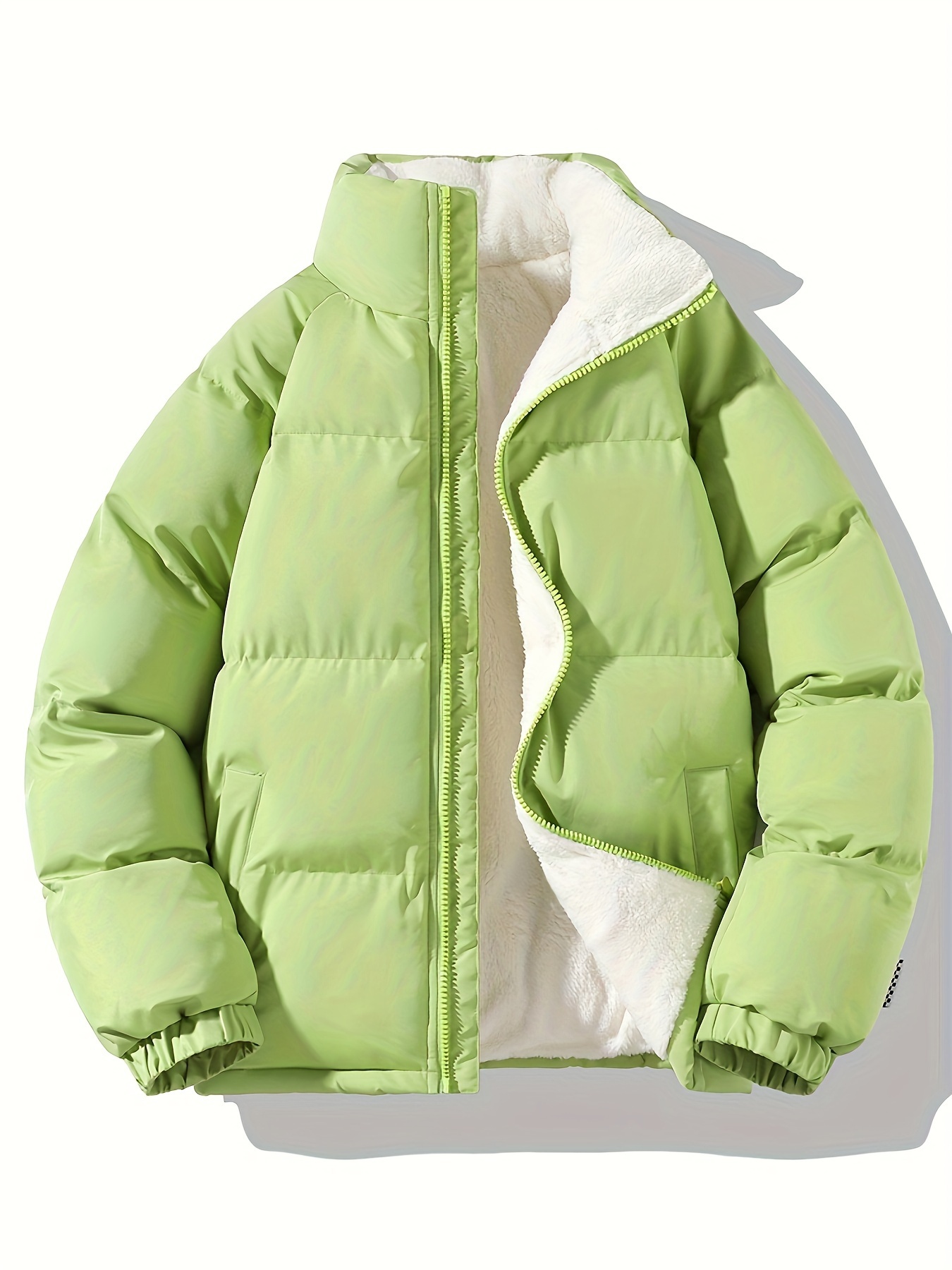 mens warm fleece jacket casual stand collar jacket coat for fall winter details 6