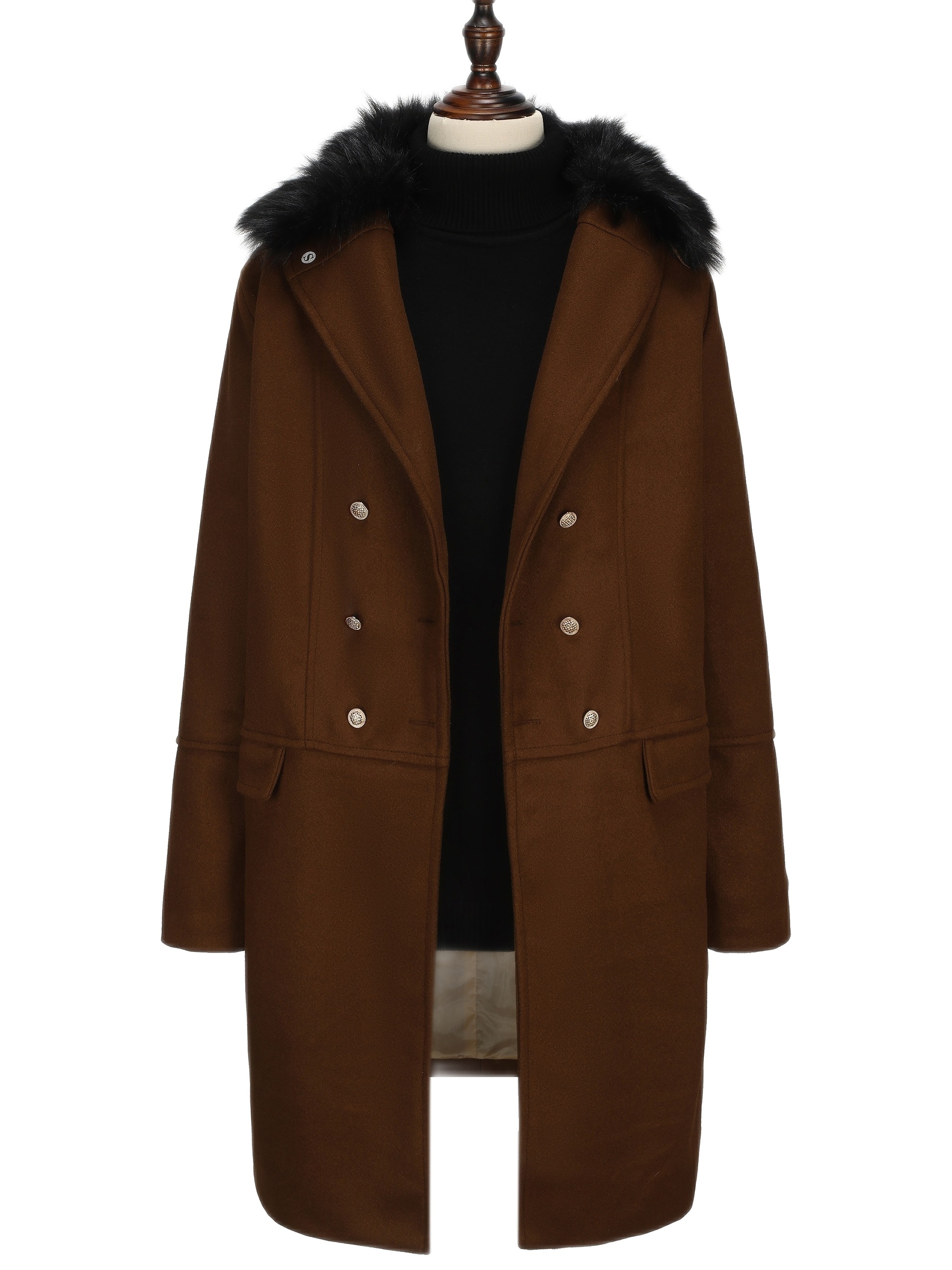 mens warm double breasted overcoat casual elegant faux woolen trench coat for fall winter details 22