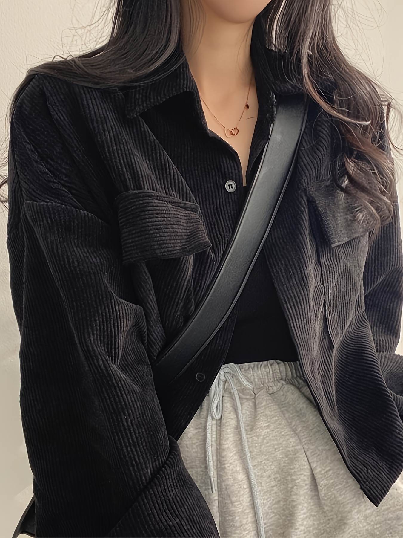 button front flap pockets jacket casual long sleeve jacket for fall winter womens clothing details 6