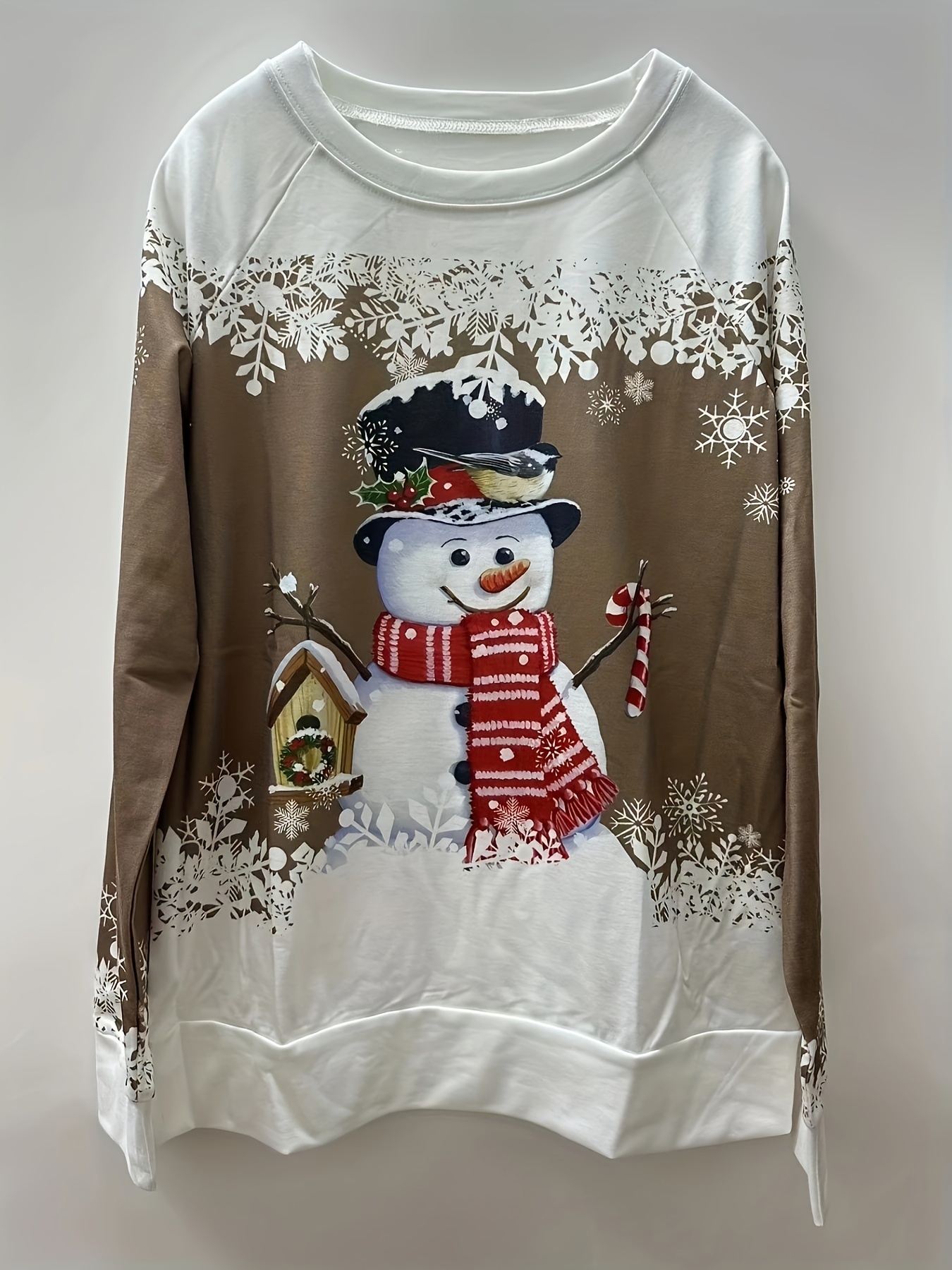 christmas snowman print sweatshirt casual long sleeve crew neck sweatshirt womens clothing details 24