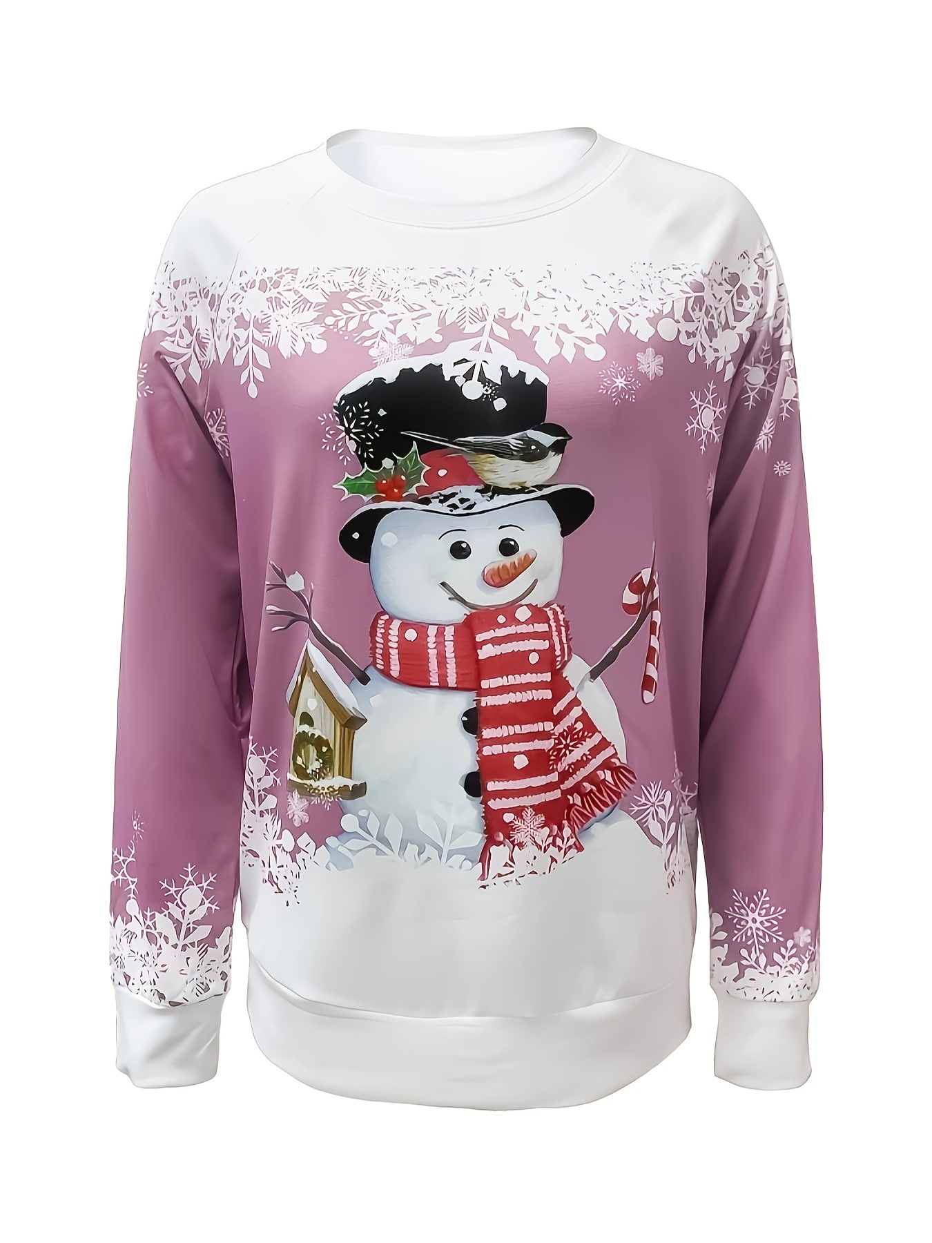 christmas snowman print sweatshirt casual long sleeve crew neck sweatshirt womens clothing details 19