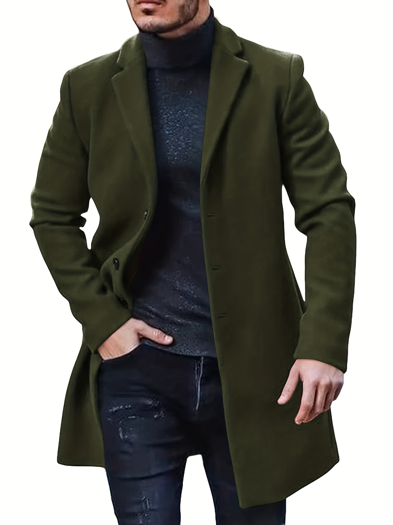 mens retro trench coat semi formal warm single breasted overcoat for fall winter business details 0