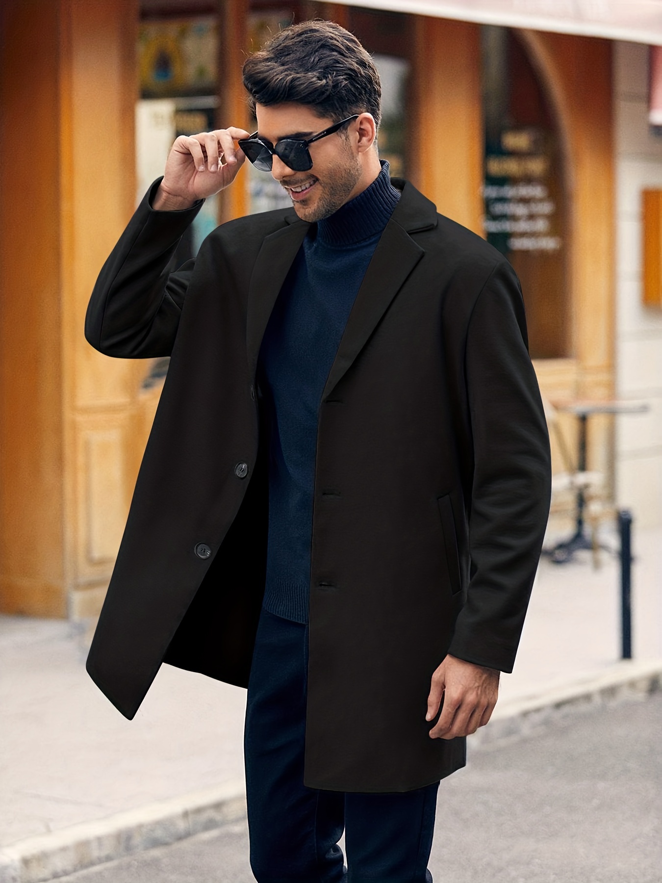 mens retro trench coat semi formal warm single breasted overcoat for fall winter business details 28