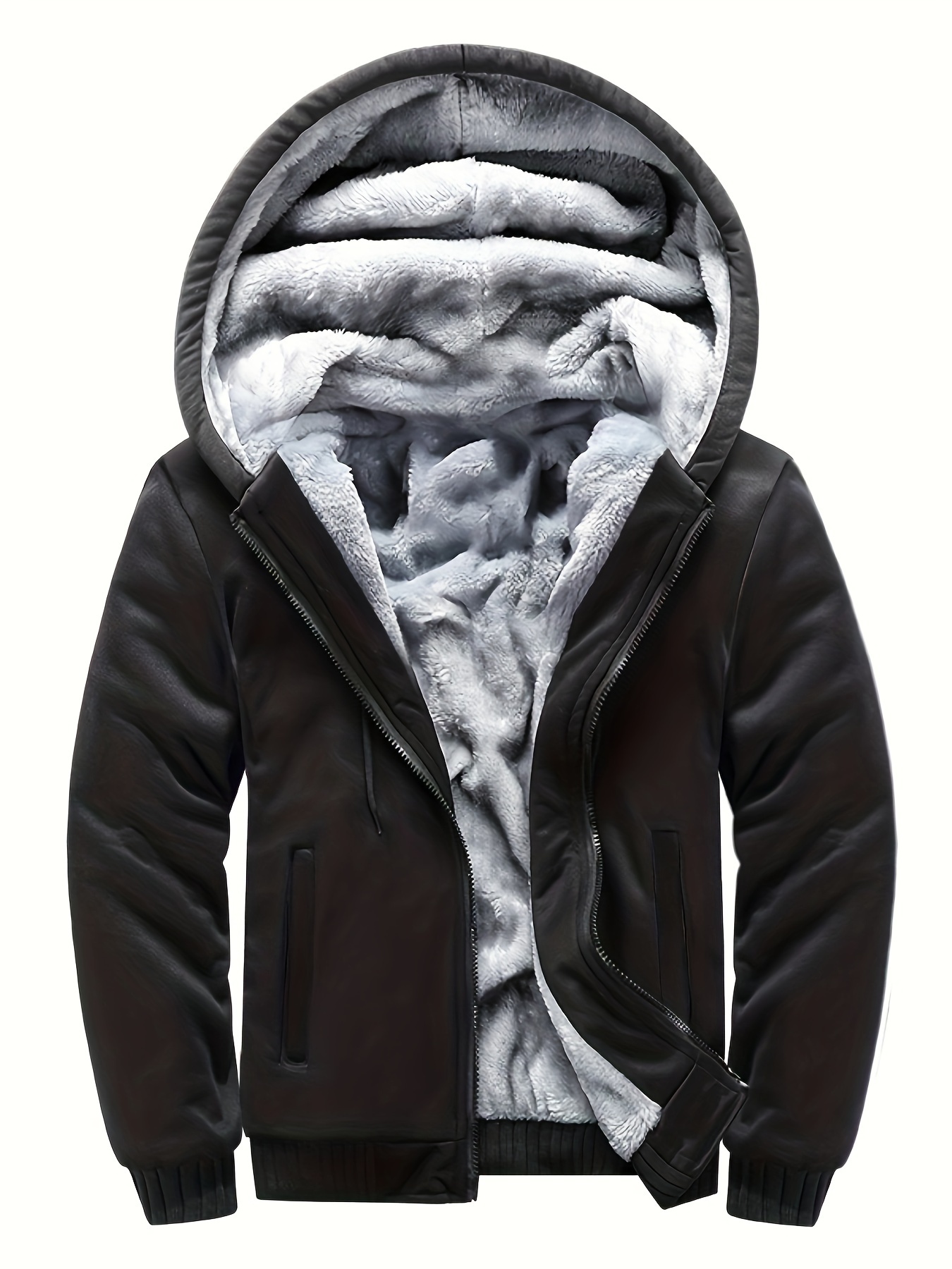 mens warm fleece hooded jacket casual color block jacket coat for fall winter details 4