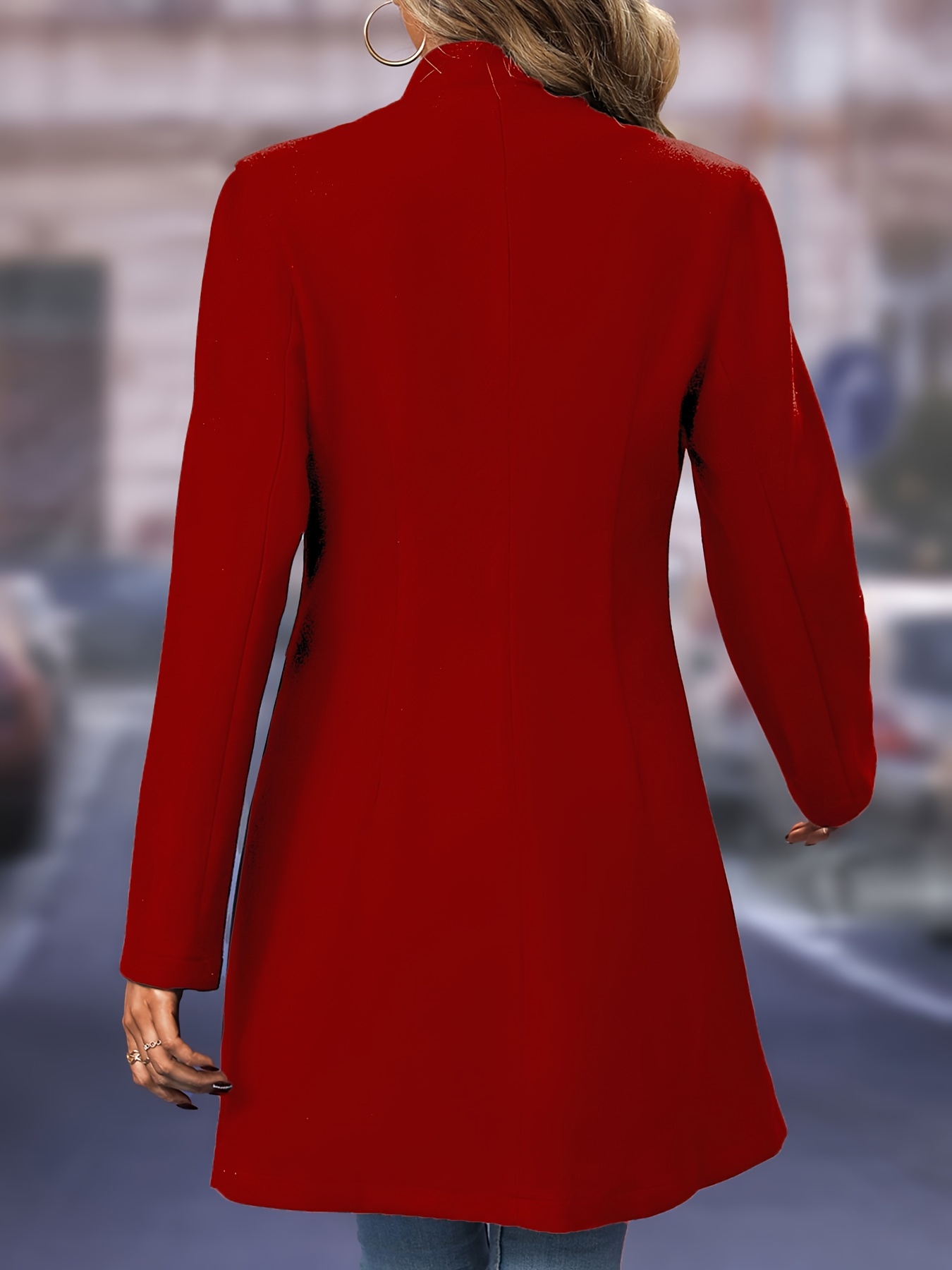 solid button front tunic overcoat elegant long sleeve winter outwear womens clothing details 19