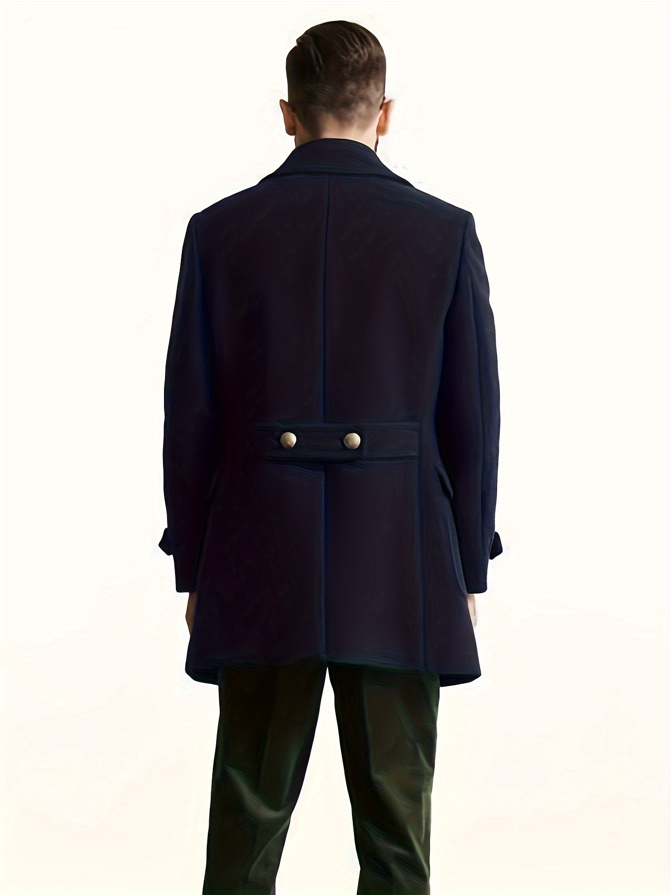 Men s Trendy Retro Solid Long Sleeve Double Breasted Coat Windbreaker Lapel Long Overcoat For Autumn Winter details 1