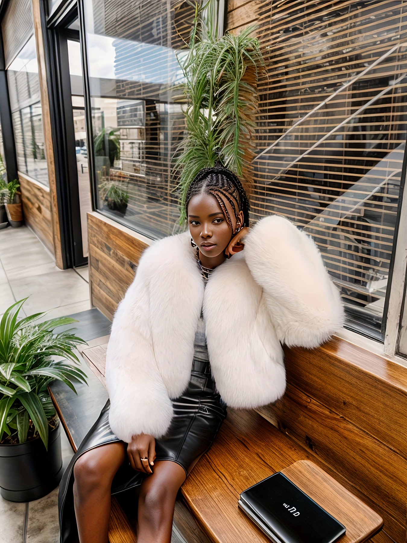 solid open front teddy coat elegant faux fur thermal winter outwear womens clothing details 0