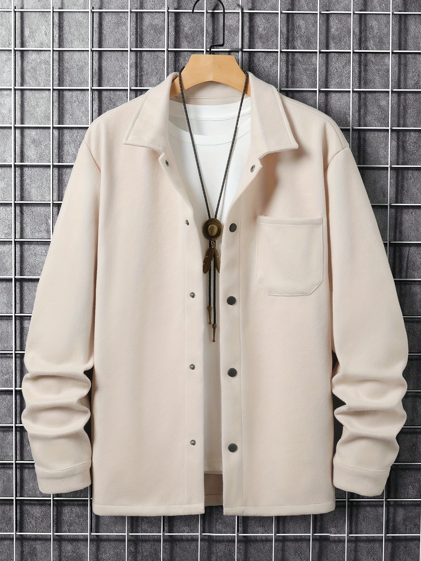 Men s Casual Button Up Chest Pocket Lapel Coat details 5