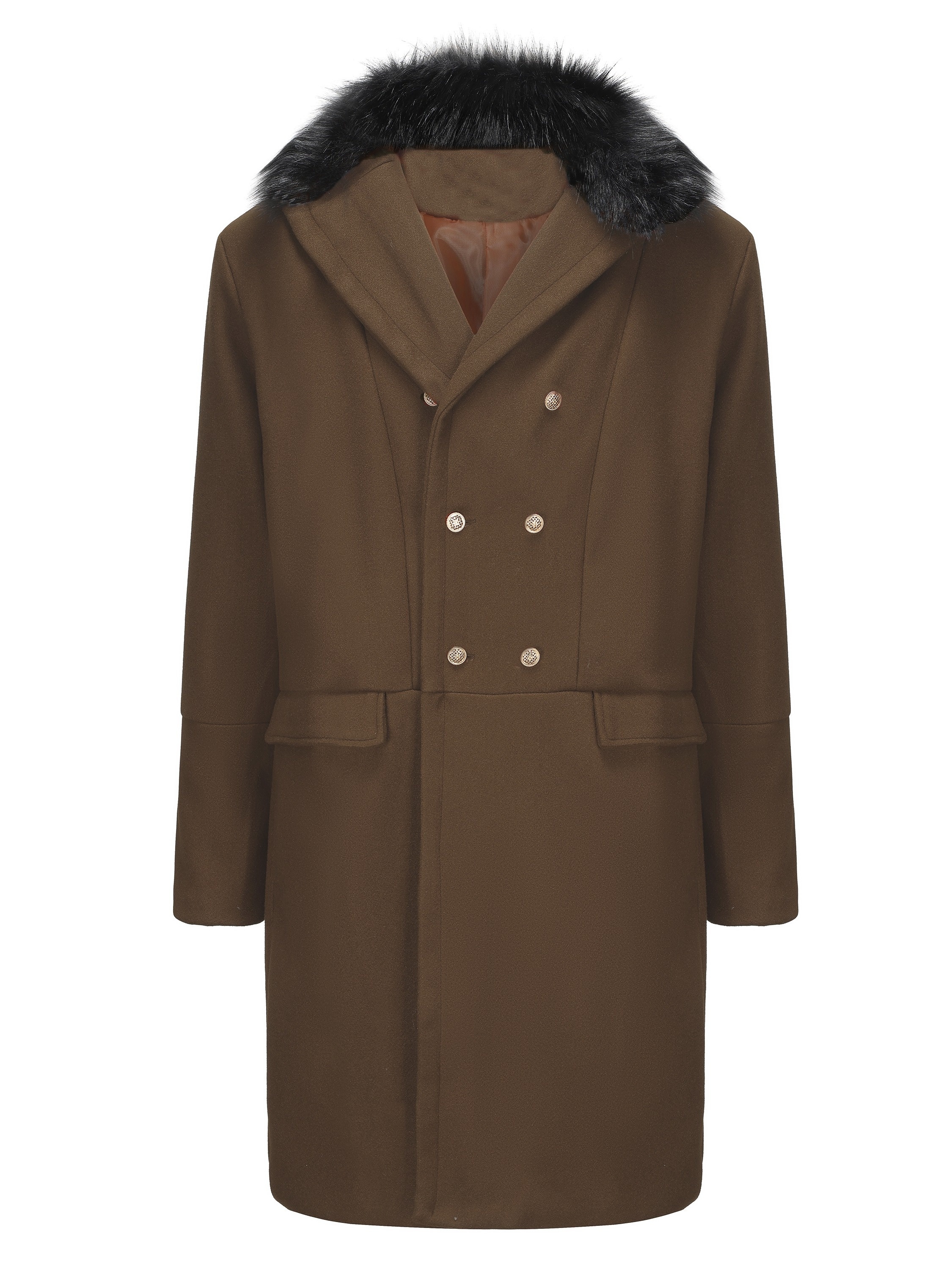 mens warm double breasted overcoat casual elegant faux woolen trench coat for fall winter details 12