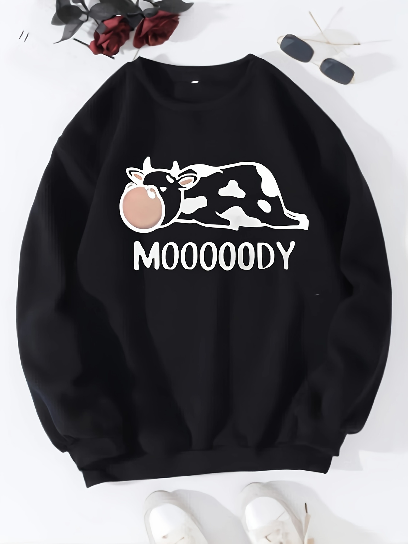 cow letter print pullover sweatshirt casual long sleeve crew neck sweatshirt for fall winter womens clothing details 12