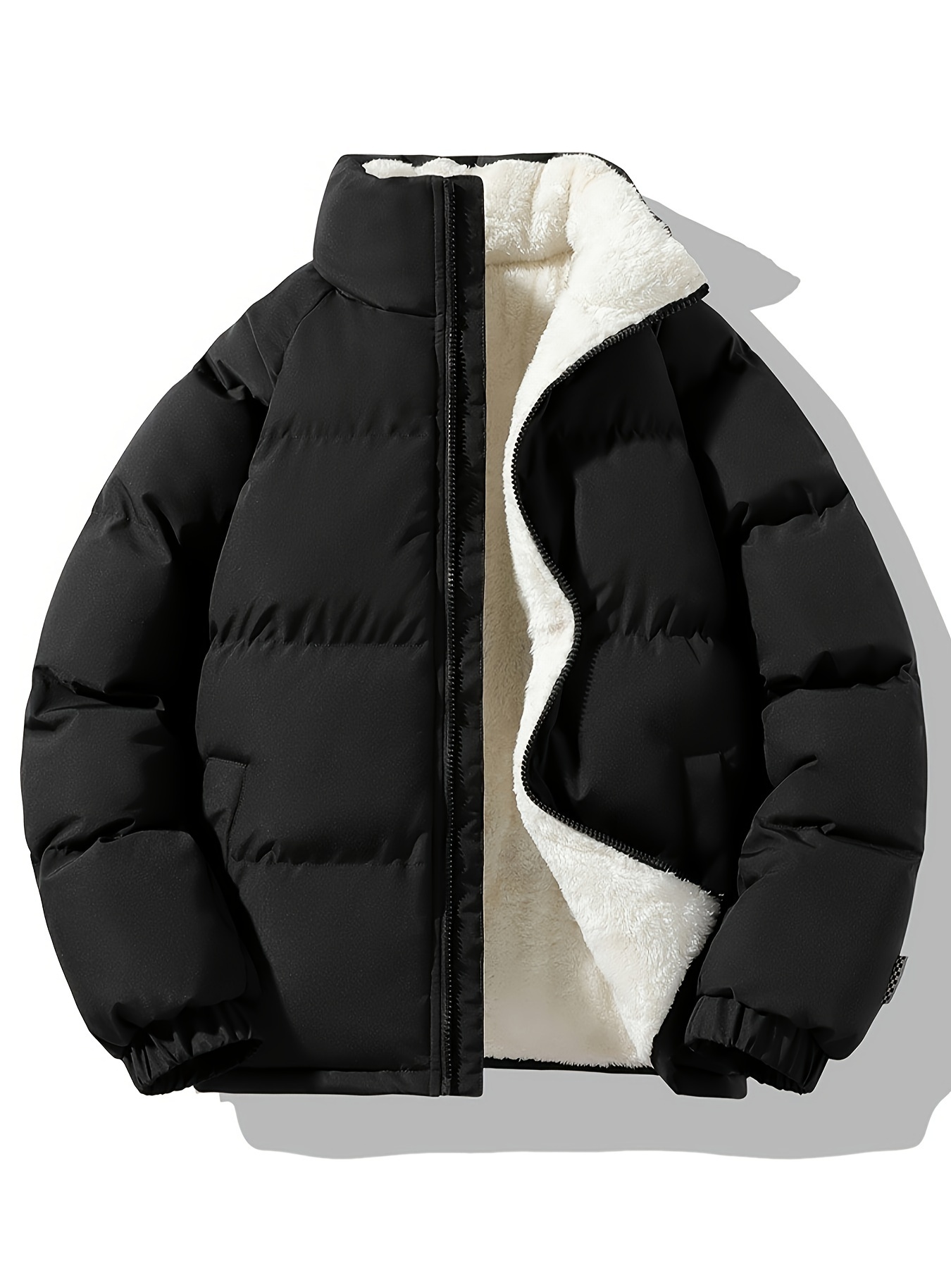 mens warm fleece jacket casual stand collar jacket coat for fall winter details 19