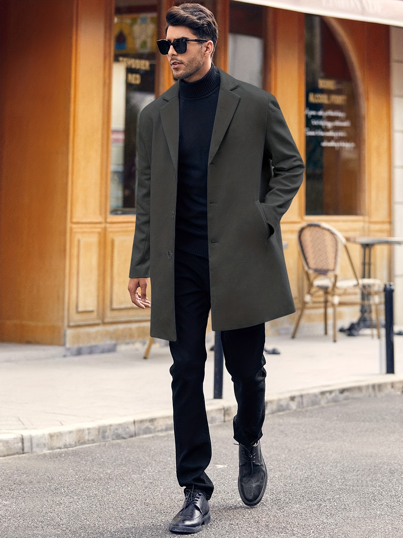 mens retro trench coat semi formal warm single breasted overcoat for fall winter business details 8