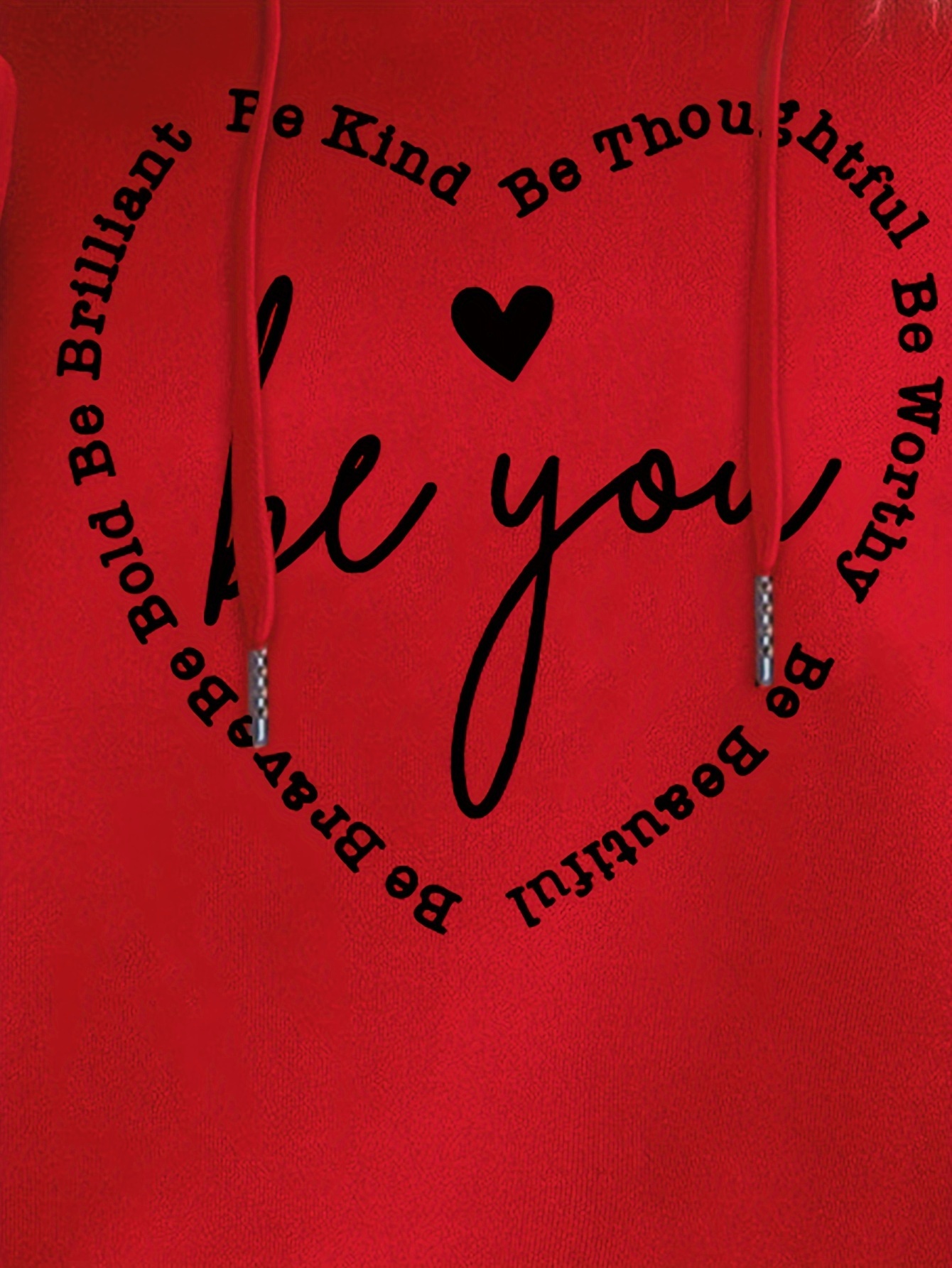 heart letter print drawstring hoodie casual long sleeve hooded sweatshirt womens clothing details 5