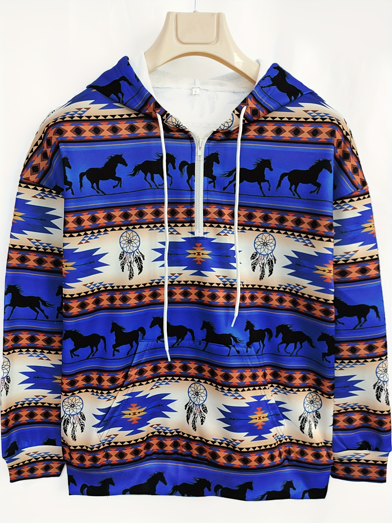 aztec print drawstring hoodies ethnic kangaroo pocket long sleeve sweatshirt womens clothing details 4