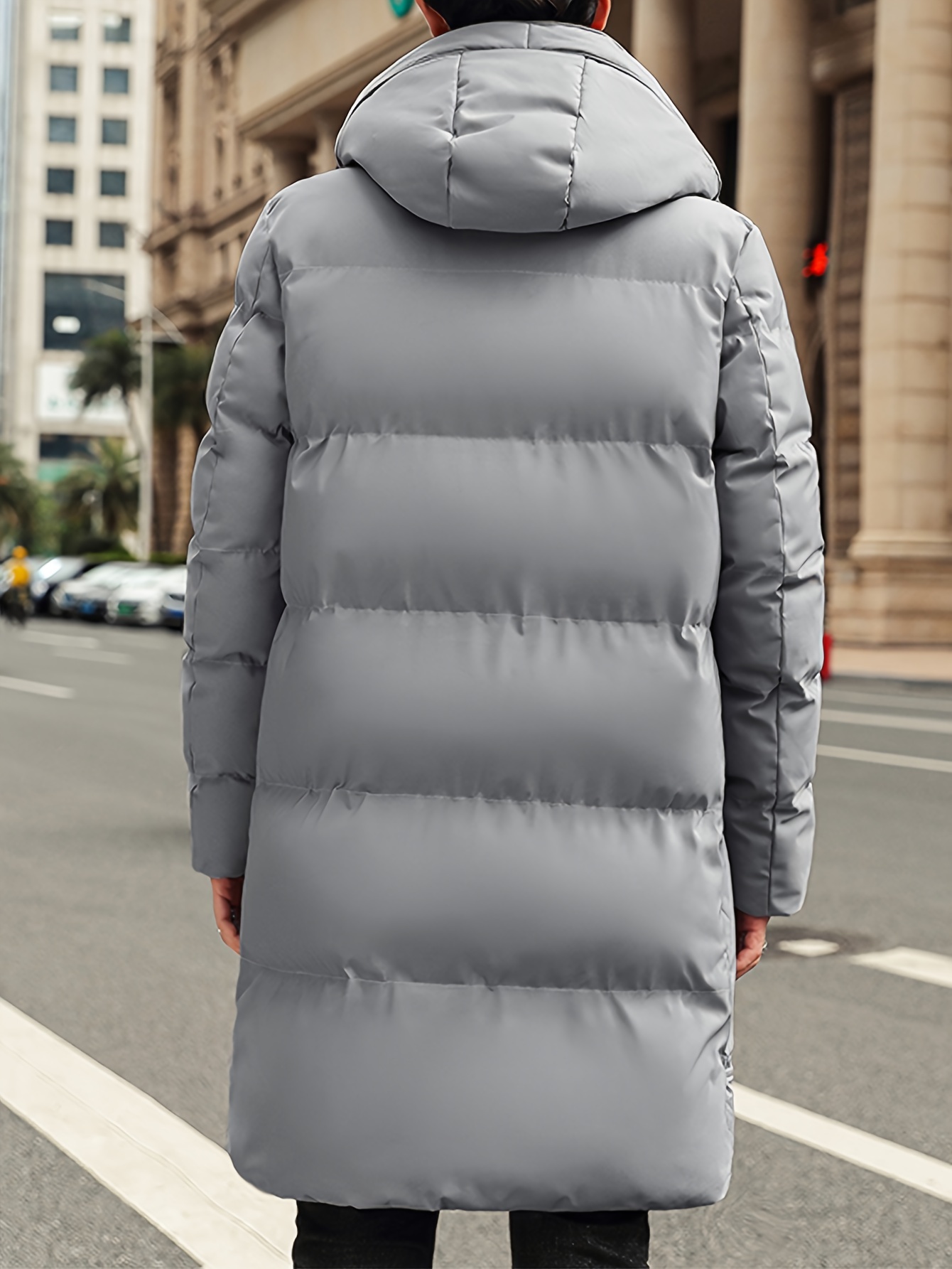 classic design warm hooded jacket mens casual solid color zip up cotton padded overcoat for fall winter outdoor details 5