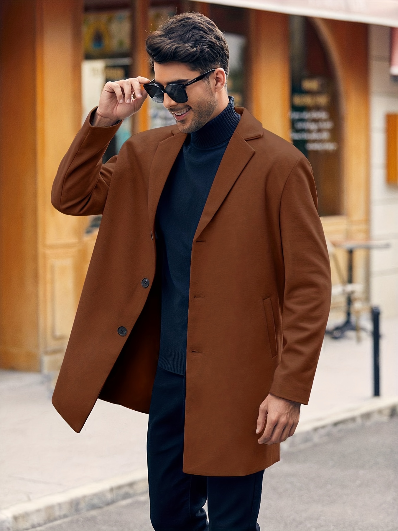 mens retro trench coat semi formal warm single breasted overcoat for fall winter business details 17