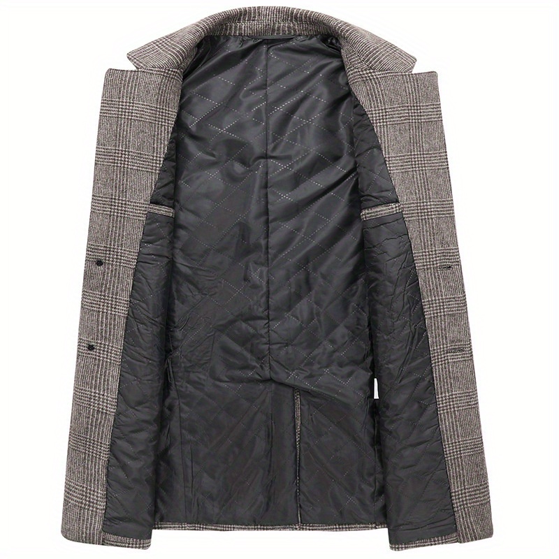 mens elegant woolen trench coat casual elegant single breasted retro plaid overcoat for fall winter details 1
