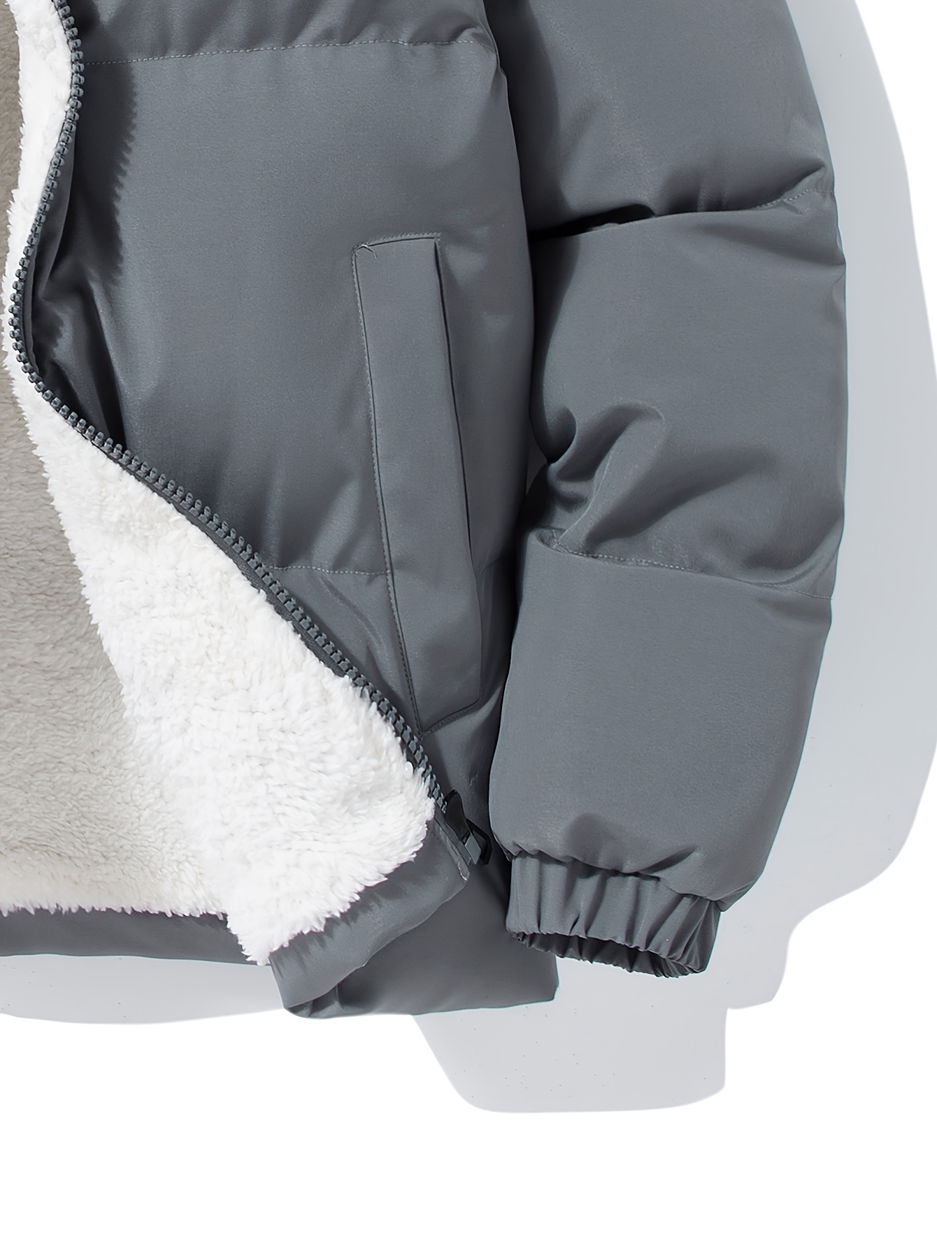 Men s Casual Thickened Thermal Zipper Fleece Lined Cotton-padded Jacket, Warm Long Sleeve Stand Collar Windproof Padded Outwear For Winter details 4