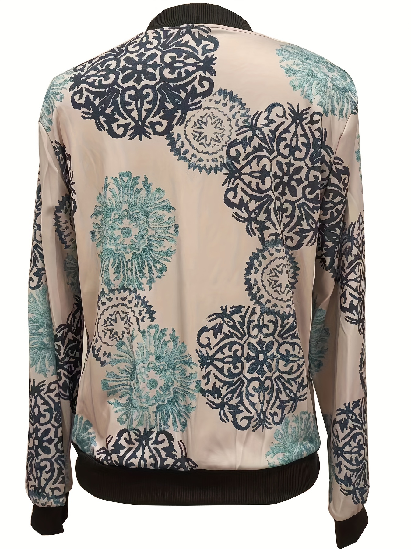 cute cat print bomber jacket casual long sleeve zipper outwear for fall winter womens clothing details 2