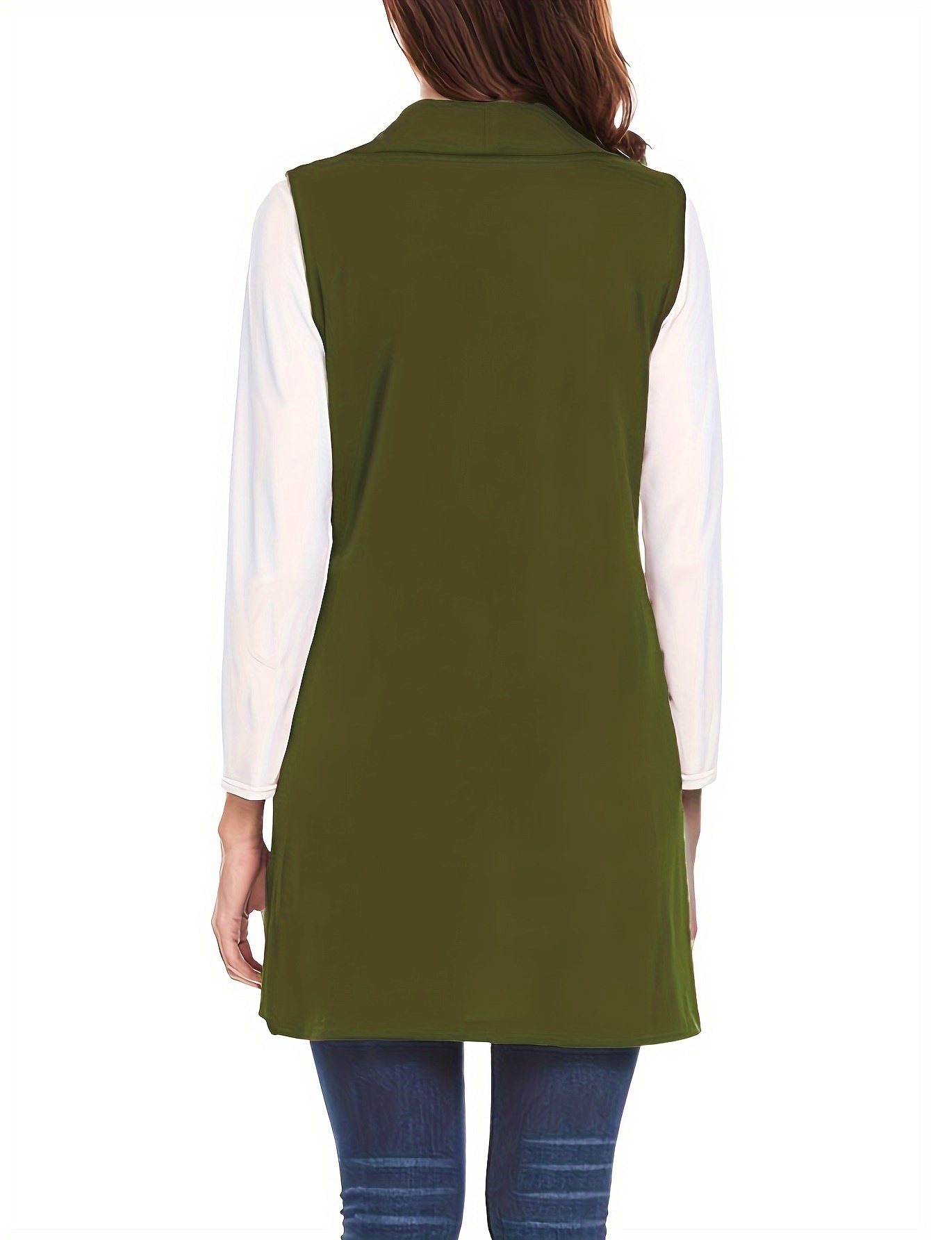 solid sleeveless vest elegant mid length open front vest with pockets womens clothing details 7
