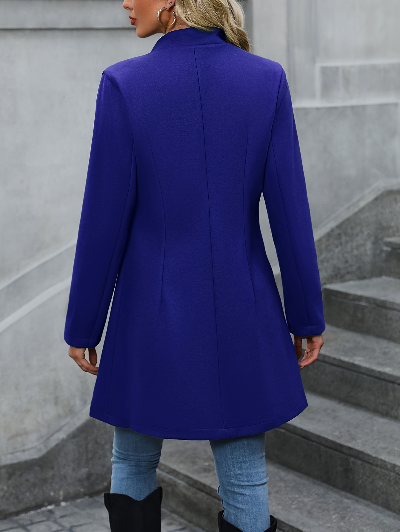 solid button front tunic overcoat elegant long sleeve winter outwear womens clothing details 9