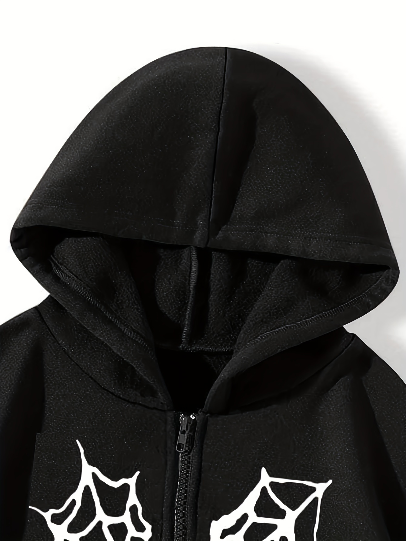 spider web heart shaped print drawstring loose hoodies casual zipper hooded pocket fashion long sleeve sweatshirt womens clothing details 12