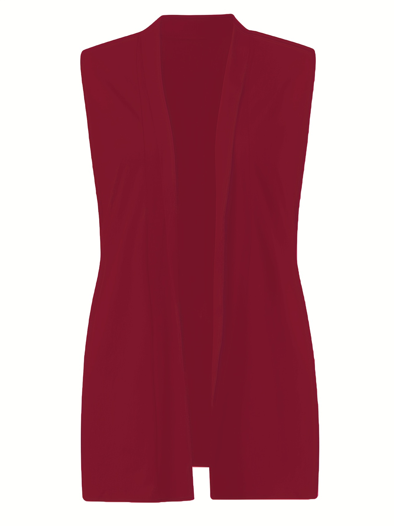 solid sleeveless vest elegant mid length open front vest with pockets womens clothing details 28