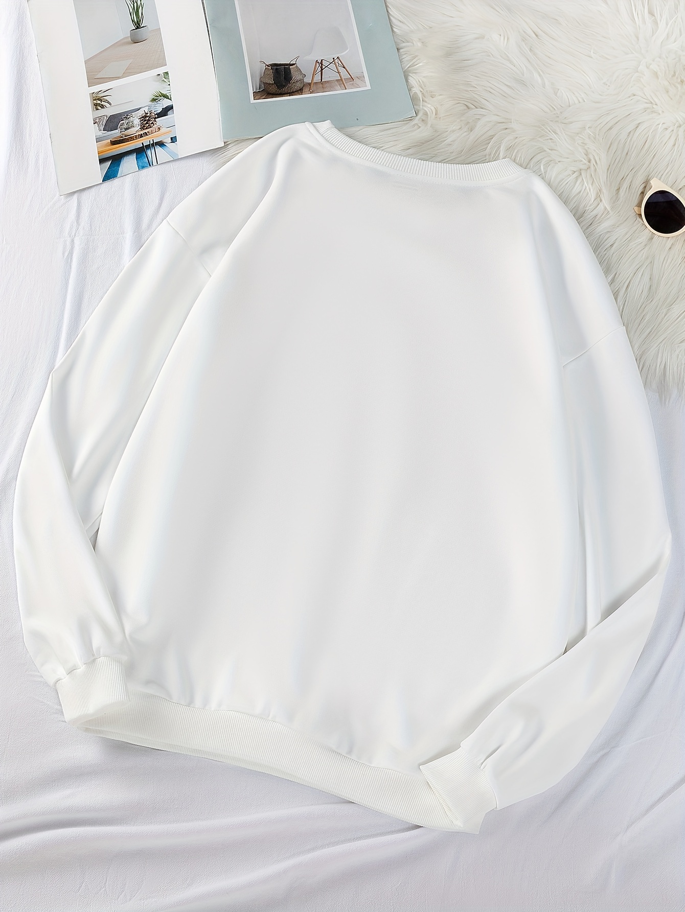 colorful manana print sweatshirt casual long sleeve crew neck sweatshirt womens clothing details 1