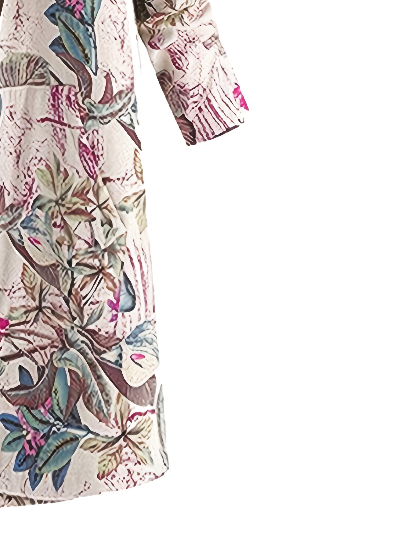 floral print pocket hooded coat casual longline long sleeve thermal coat for fall winter womens clothing details 2