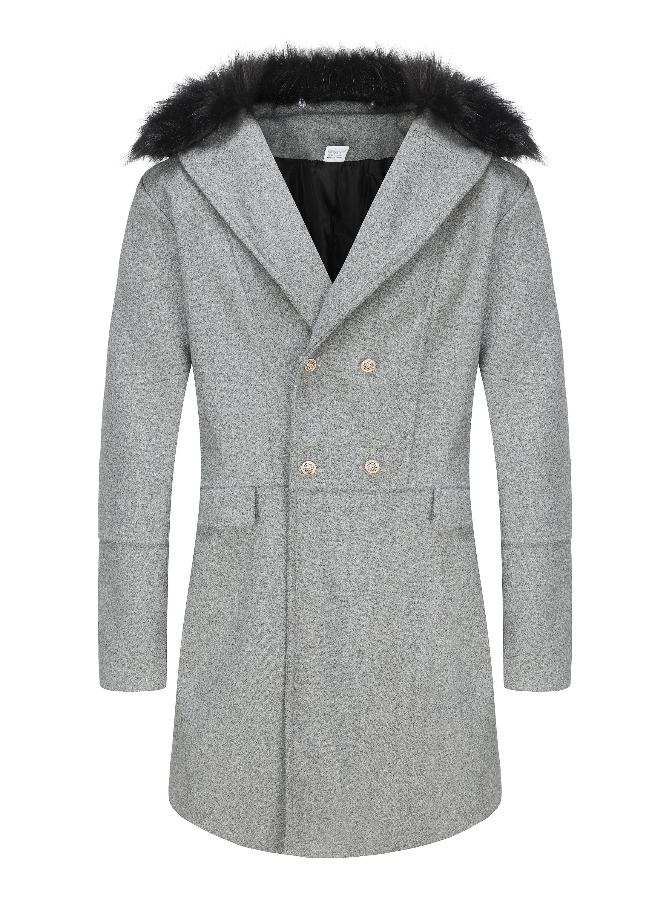 mens warm double breasted overcoat casual elegant faux woolen trench coat for fall winter details 5