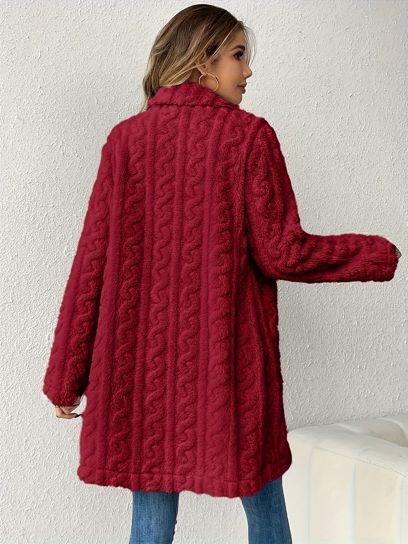 double breasted lapel teddy coat versatile long sleeve textured thermal winter outwear womens clothing details 6