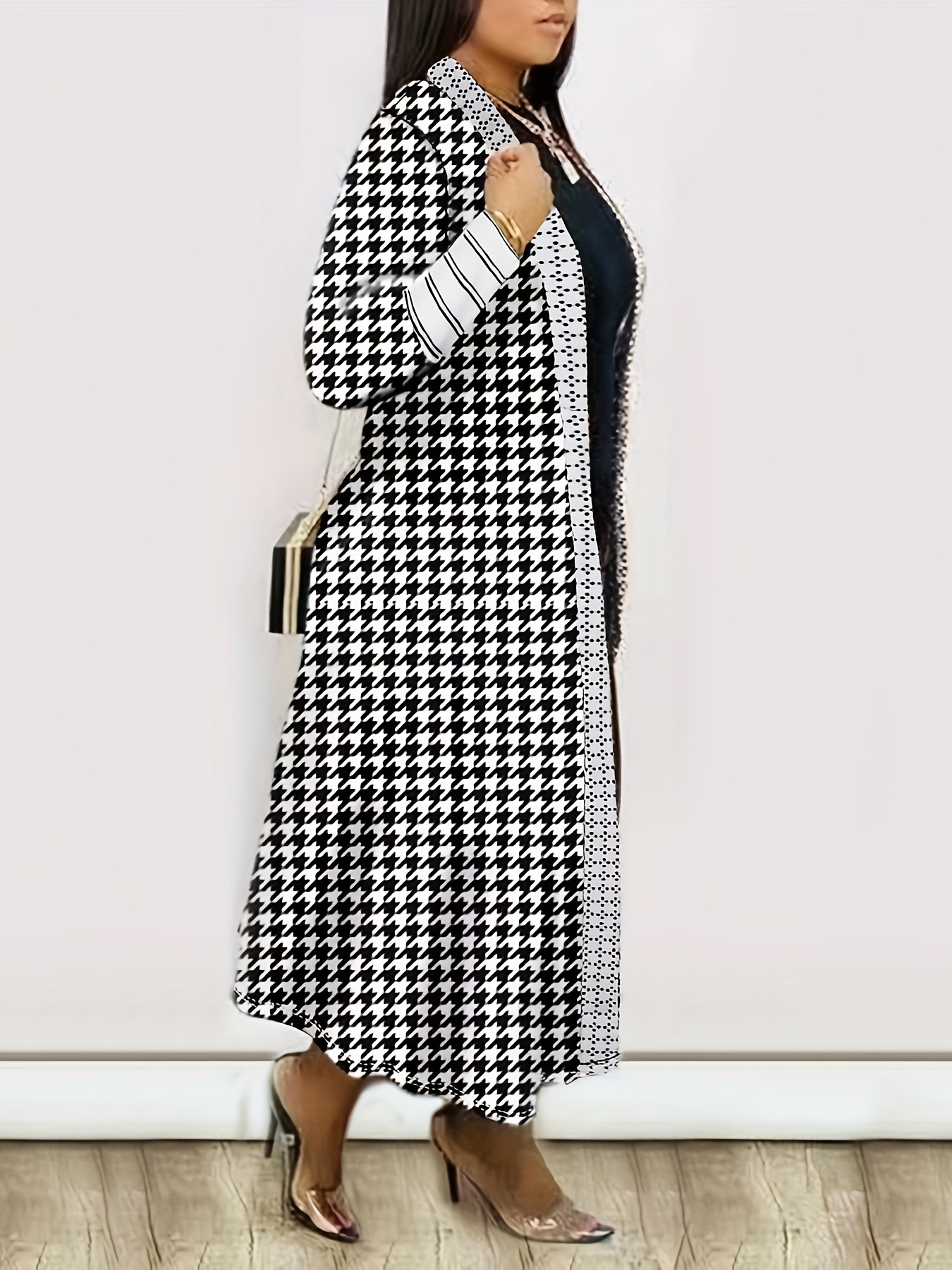 colorblock geometric print cardigan casual long sleeve open front long cardigan womens clothing details 12