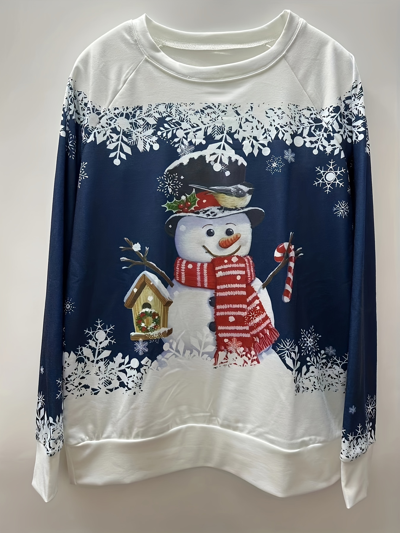 christmas snowman print sweatshirt casual long sleeve crew neck sweatshirt womens clothing details 6