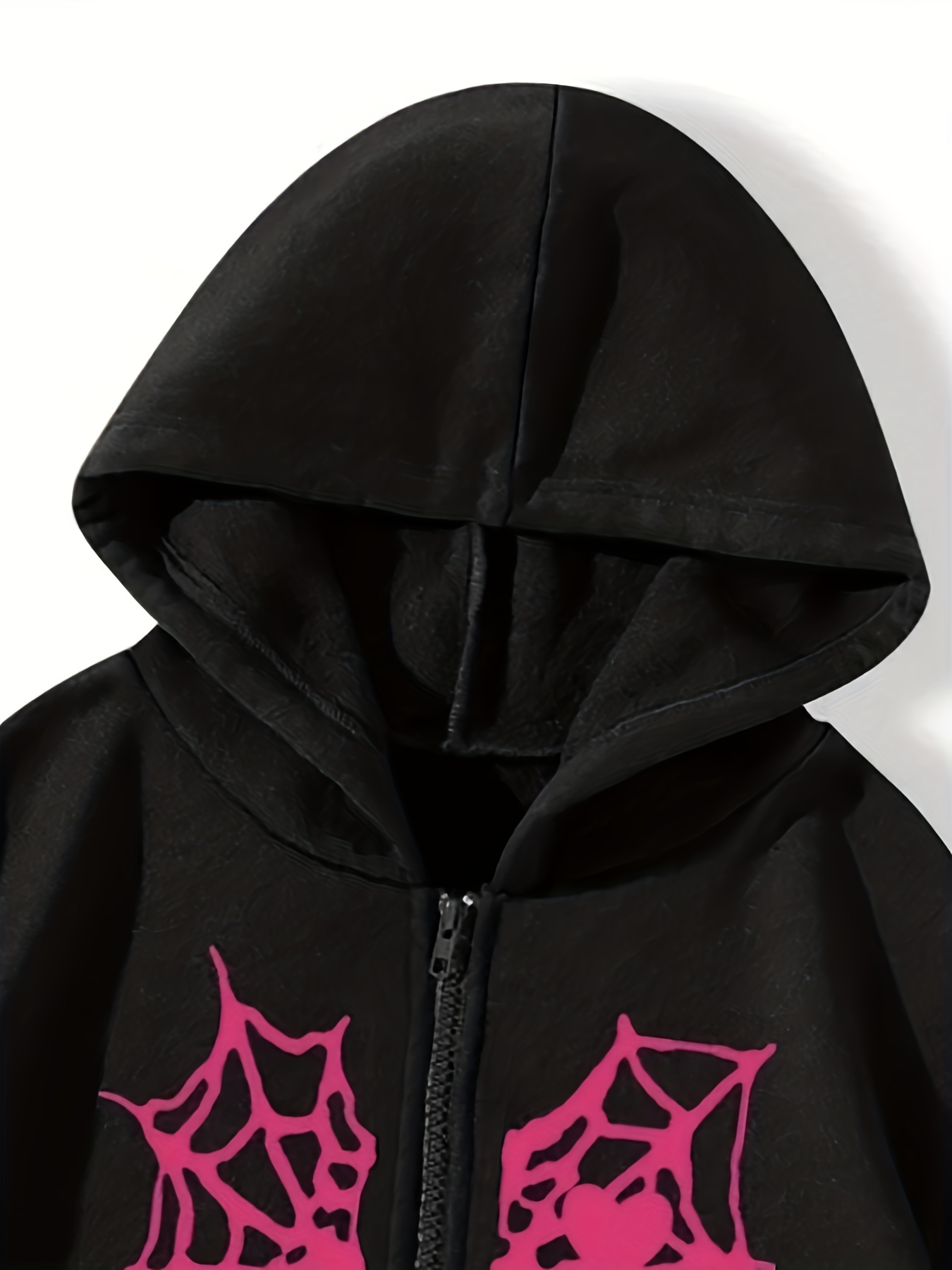 spider web heart shaped print drawstring loose hoodies casual zipper hooded pocket fashion long sleeve sweatshirt womens clothing details 7