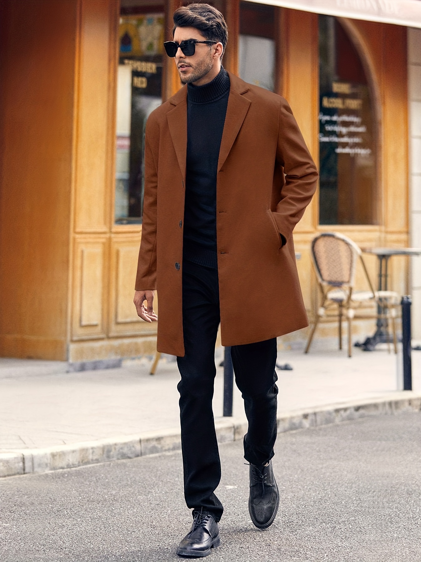 mens retro trench coat semi formal warm single breasted overcoat for fall winter business details 18