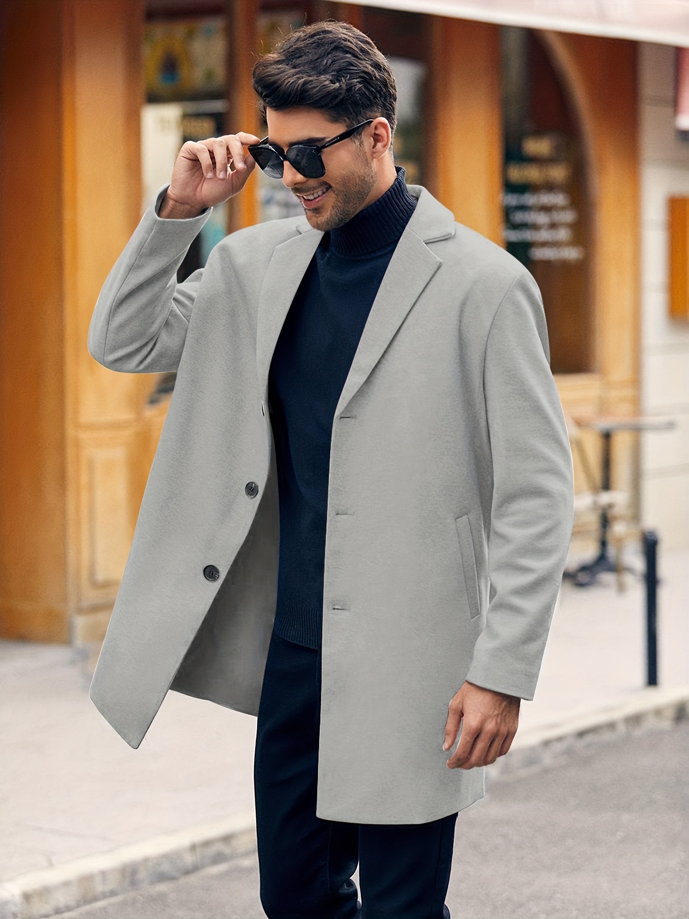 mens retro trench coat semi formal warm single breasted overcoat for fall winter business details 12