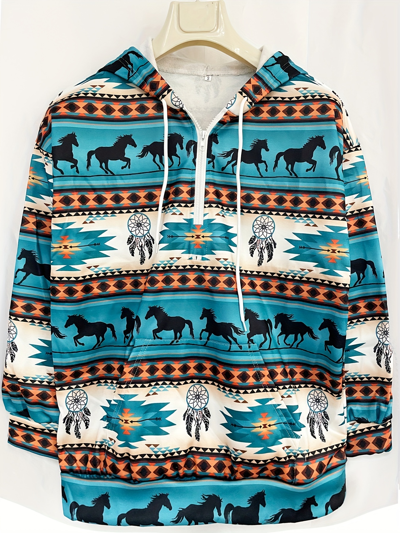 aztec print drawstring hoodies ethnic kangaroo pocket long sleeve sweatshirt womens clothing details 9