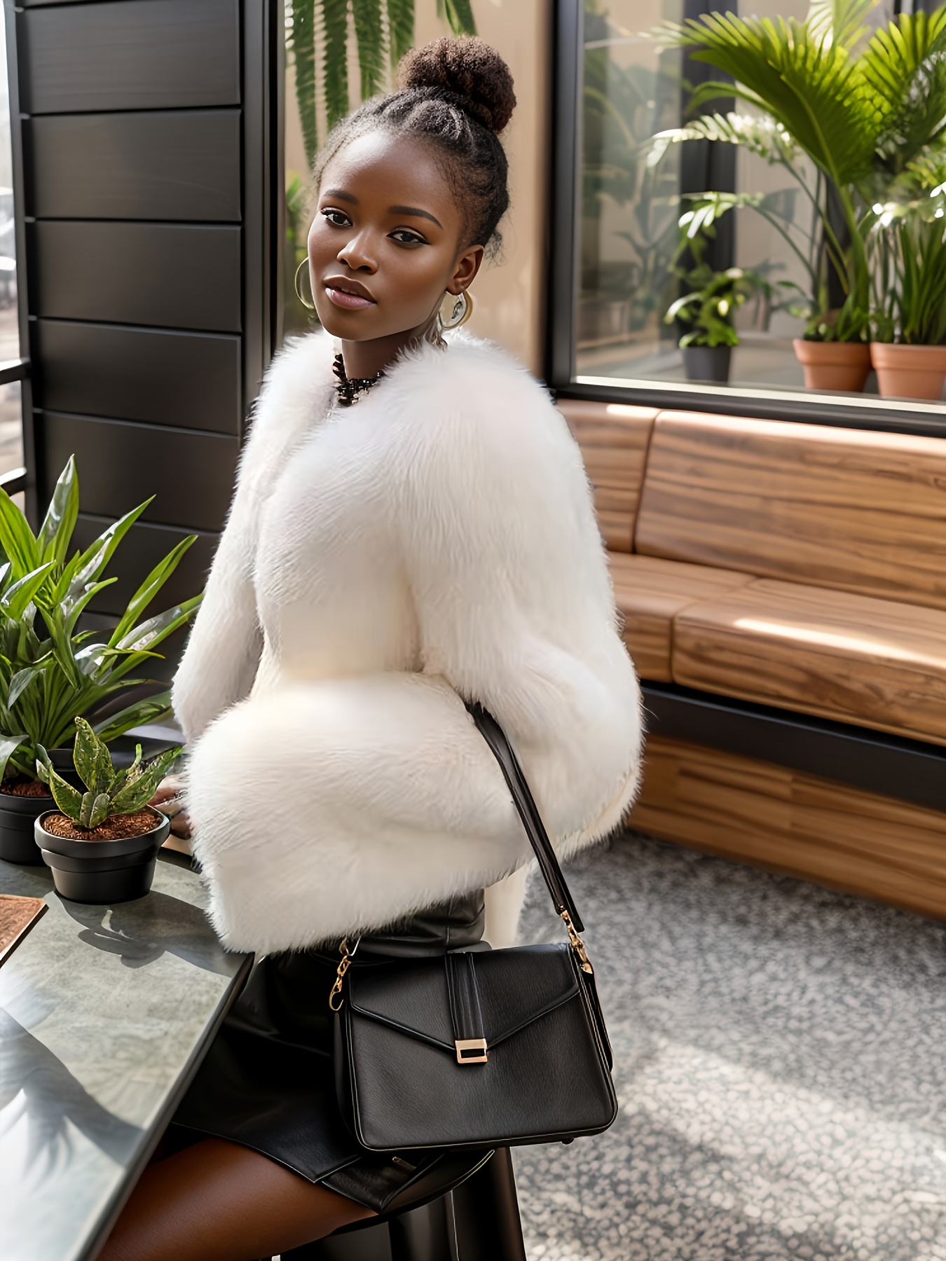 solid open front teddy coat elegant faux fur thermal winter outwear womens clothing details 1