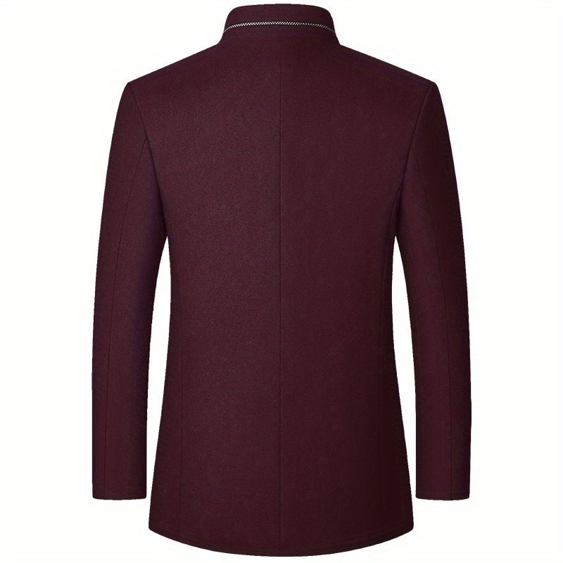 warm wool blend jacket coat mens casual stand collar one breasted jacket for fall winter fathers gift details 3