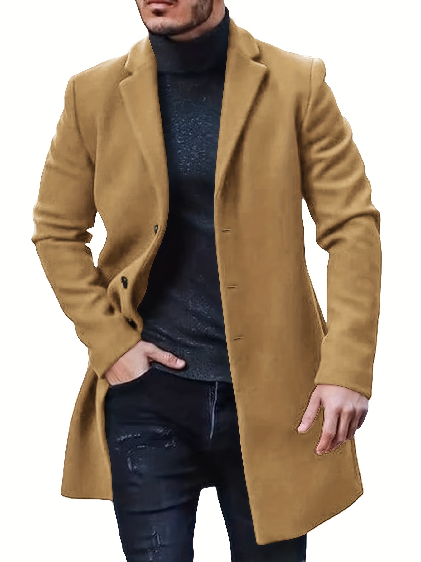 mens retro trench coat semi formal warm single breasted overcoat for fall winter business details 20
