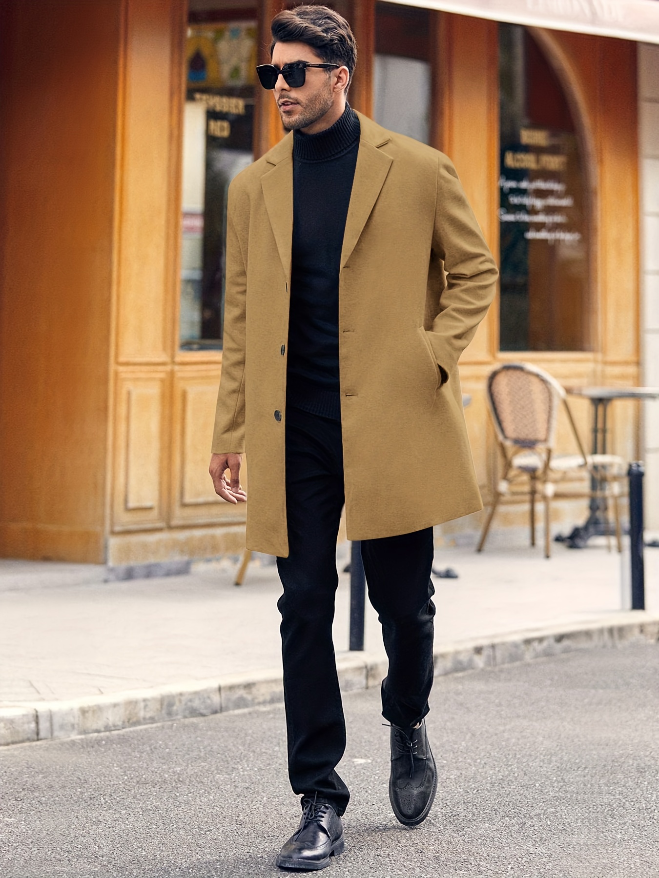 mens retro trench coat semi formal warm single breasted overcoat for fall winter business details 23