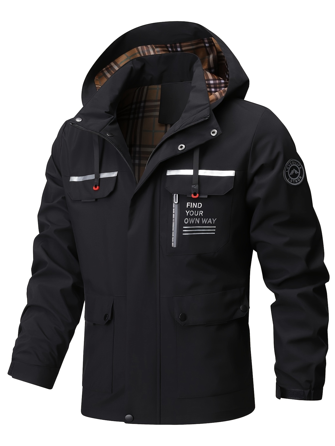 multi pocket windbreaker hooded jacket mens casual zip up jacket coat for outdoor activities details 10