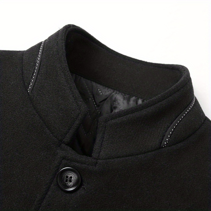 warm wool blend jacket coat mens casual stand collar one breasted jacket for fall winter fathers gift details 6